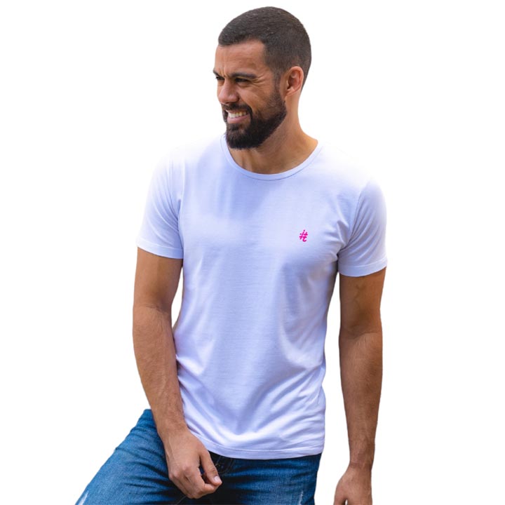 T-Shirt itals Básica Branca Neon Pink
