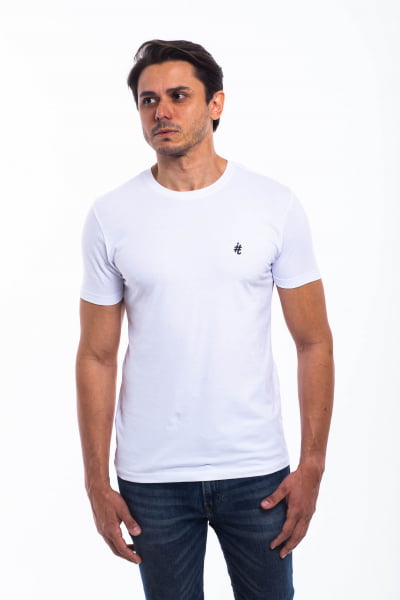 T-Shirt itals Algodão Egípcio Básica Branca Brasão Preto