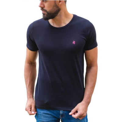 T-Shirt itals Básica Preto Neon Pink
